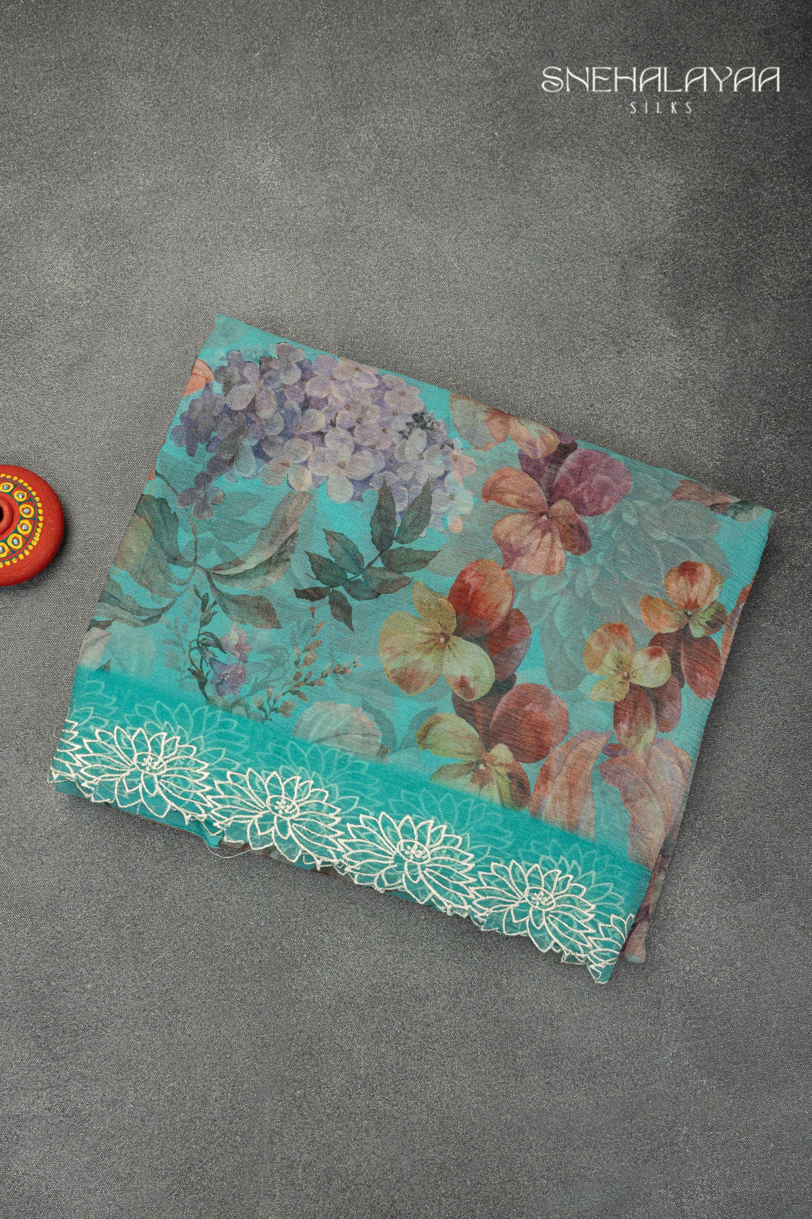 Teal Blue Crush Saree