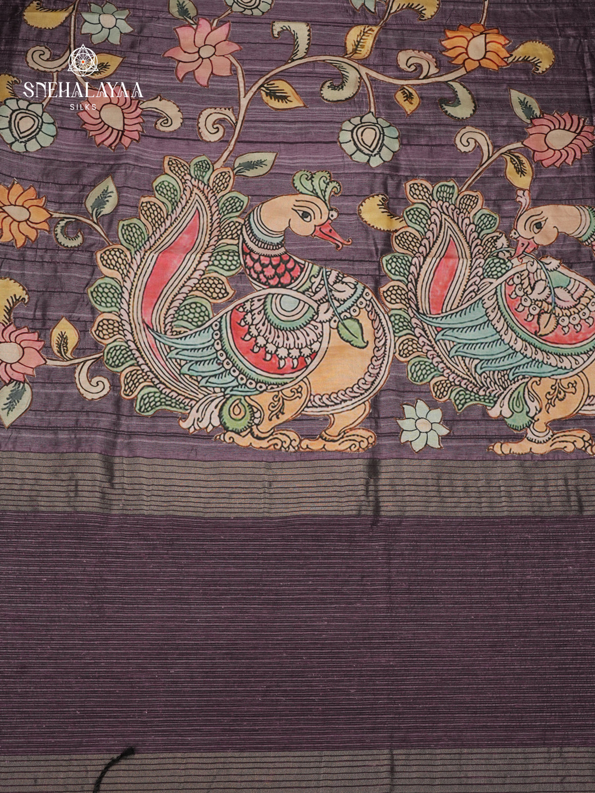 Black Tussar Embroidery Saree