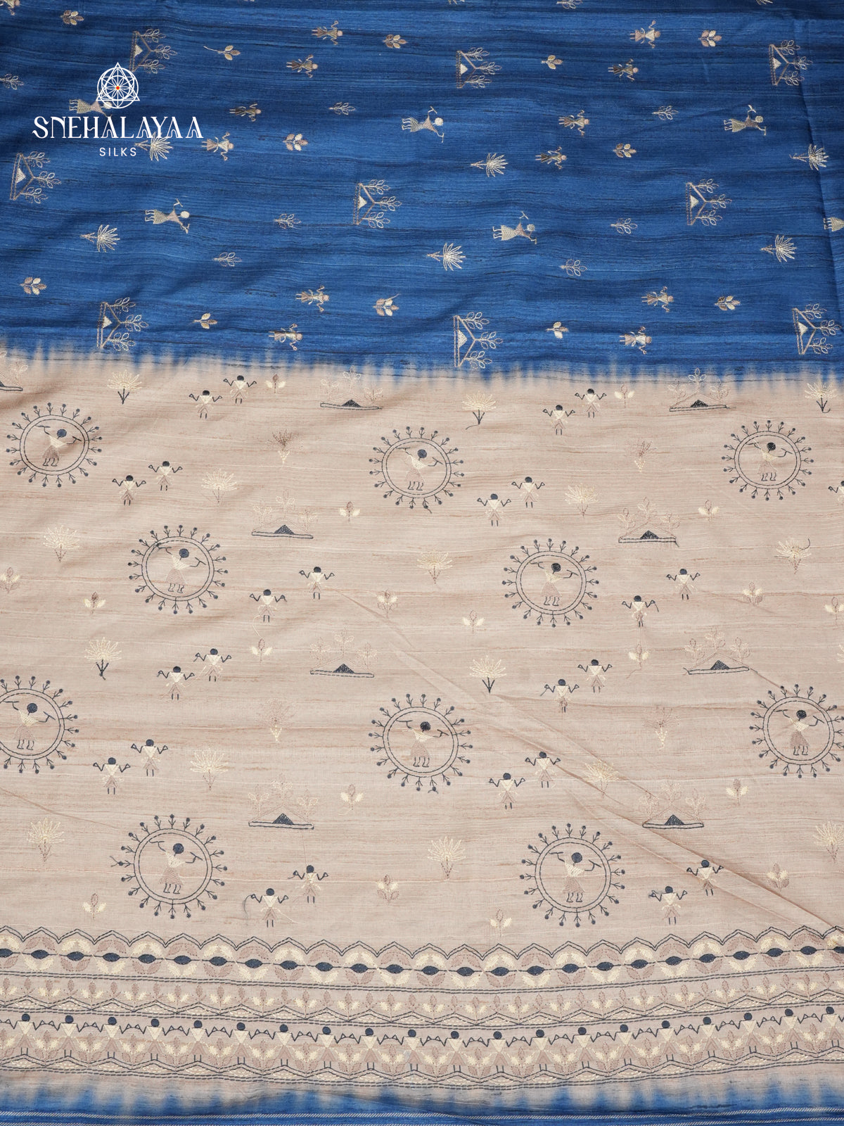 Peacock Blue Tussar Embroidery Saree