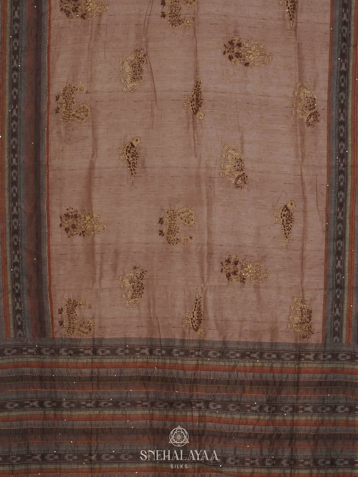 Pink Linen Embroidery Saree