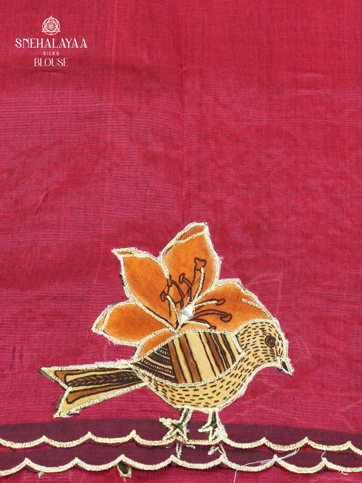 Maroon Mangalagiri Silk Cotton Saree with Floral Bird Embroidery