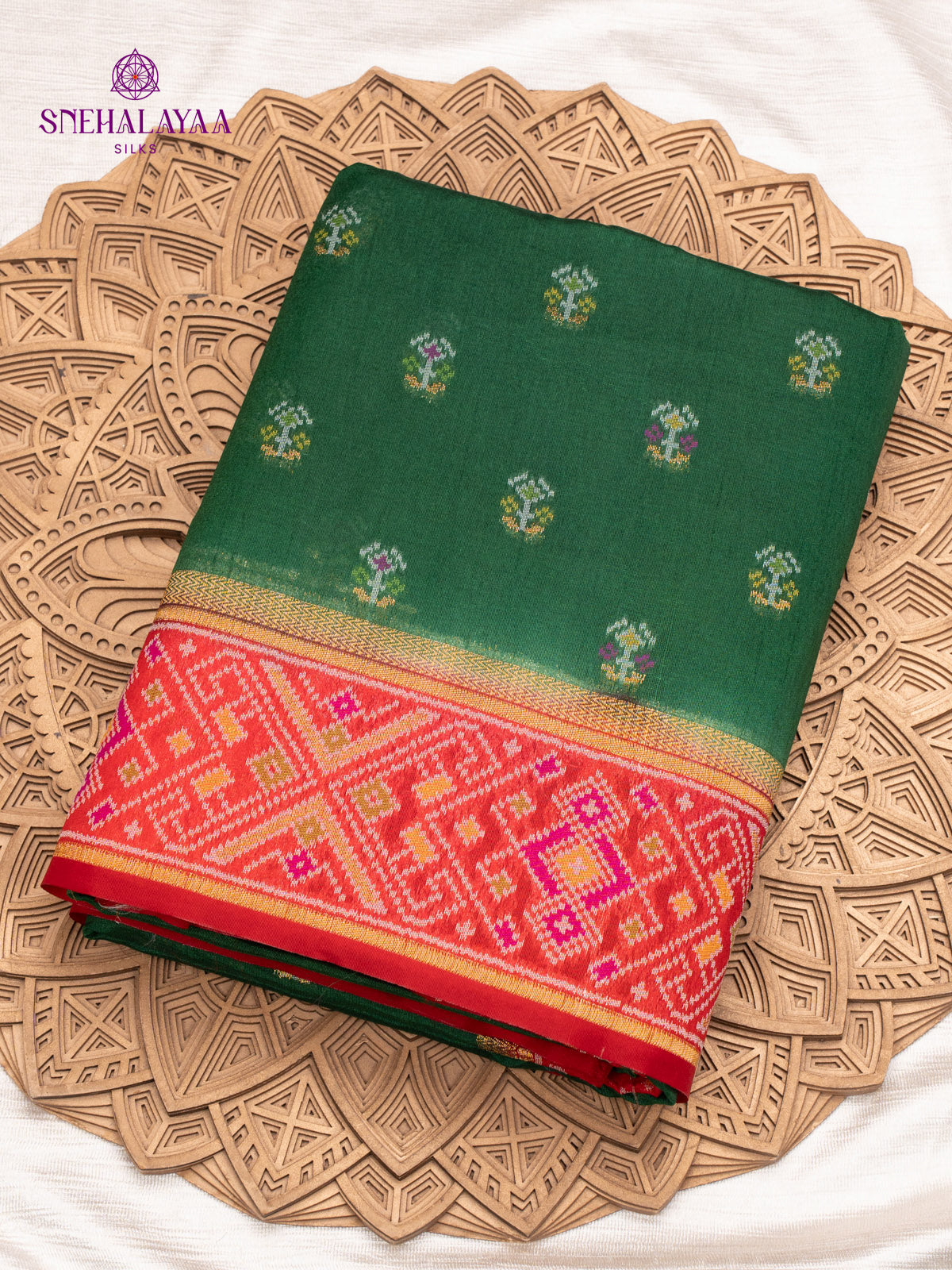 Bottle Green Ikat Silk Saree