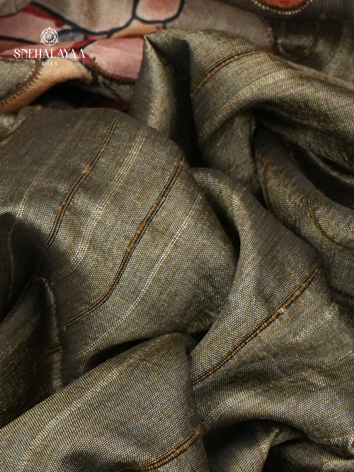 Olive Green Tussar Embroidery Saree