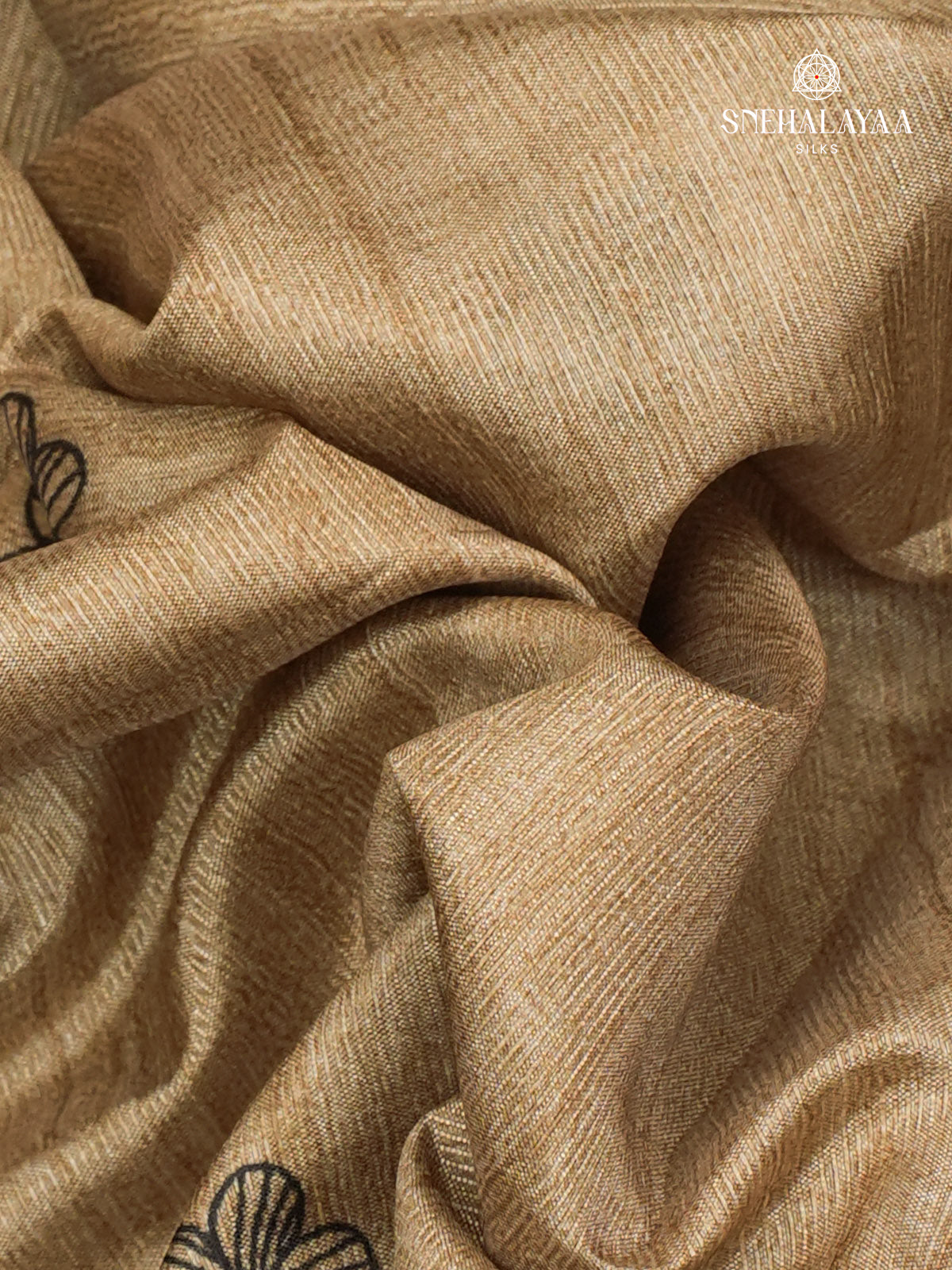 Beige Floral Printed Tussar Saree