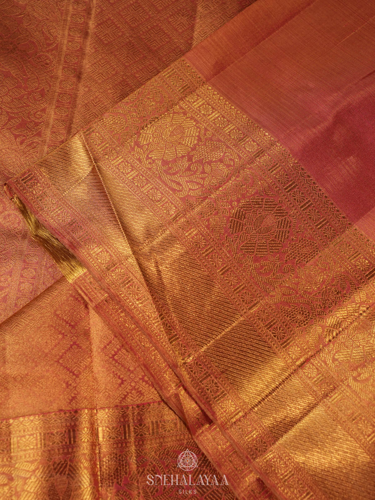 Sunset Orange Kanjivaram Silk Saree