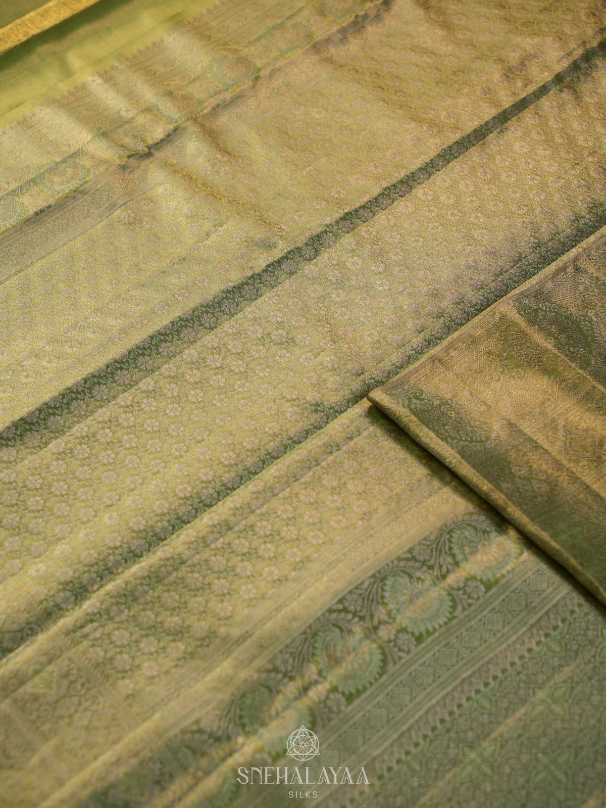 Lime Green Kanjivaram Silk Saree