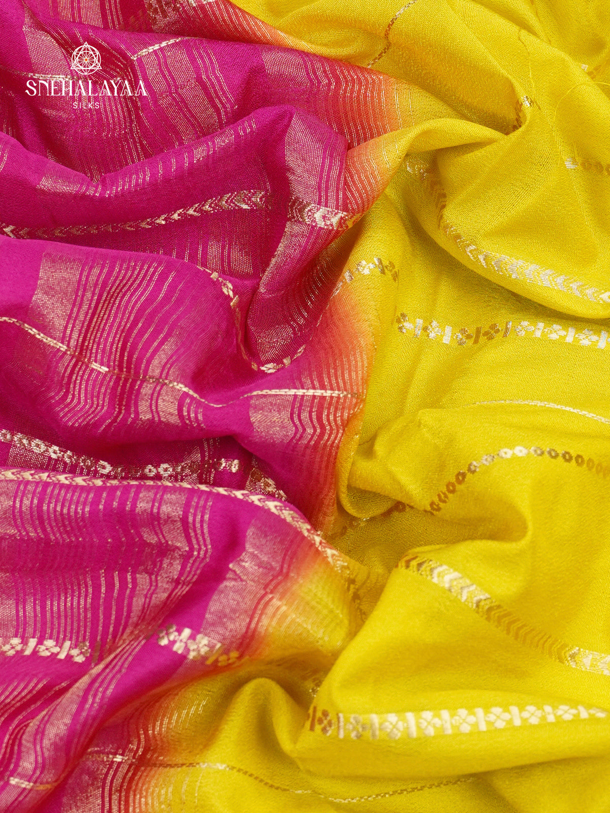 Yellow Printed Mysore Silk Saree