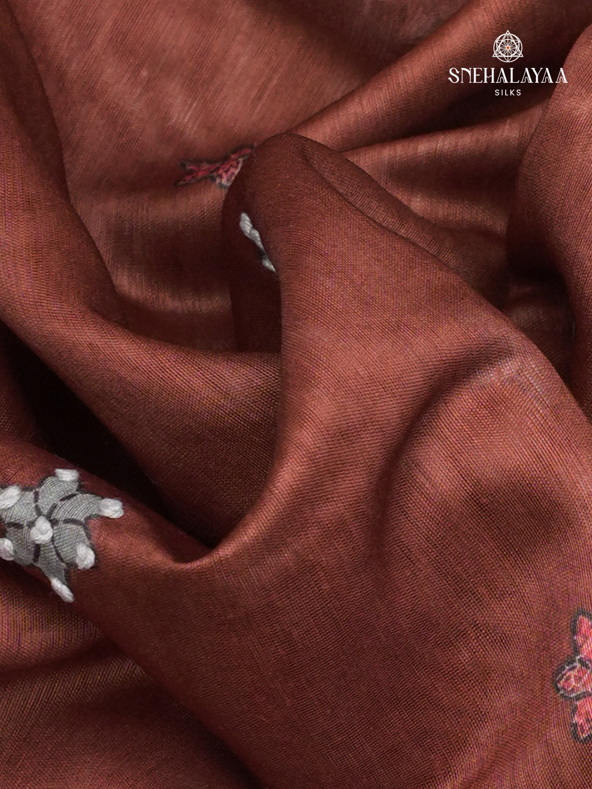 Brown Linen Embroidery Saree