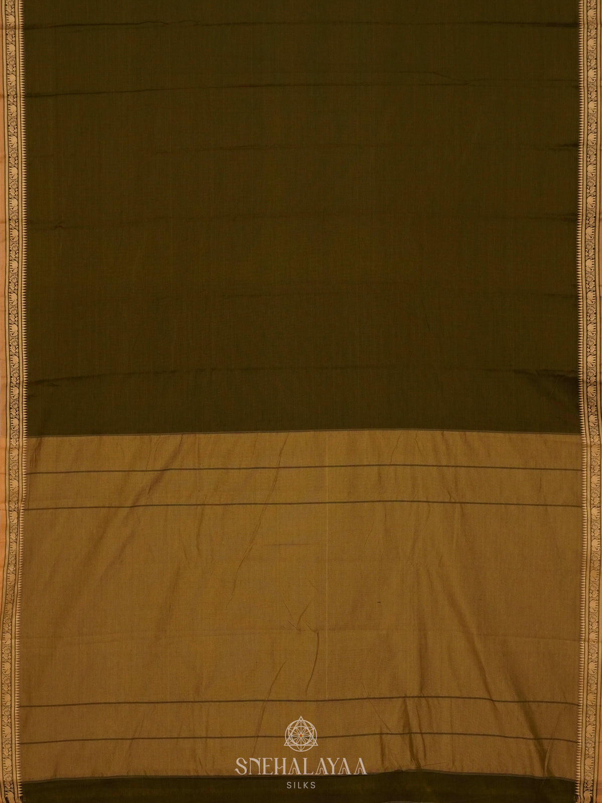 Olive Green Narayanpet Cotton Saree without Blouse