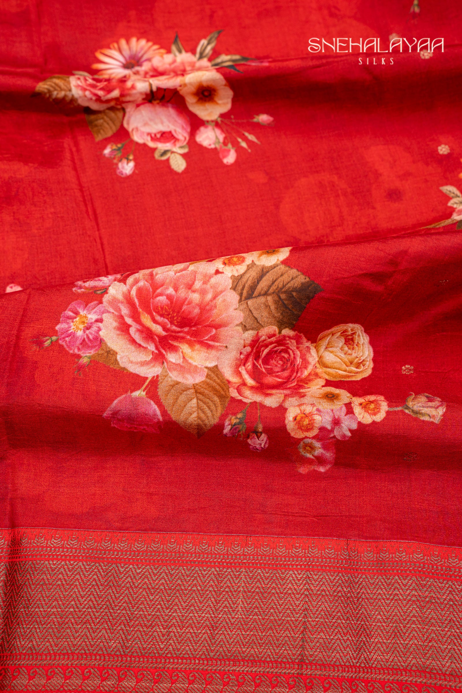 Maroon Printed Silk Saree