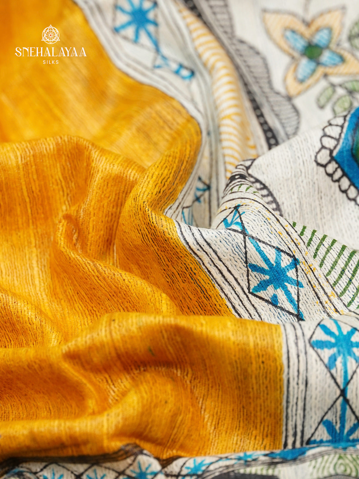 Mango Yellow Madhubani Printed Saree