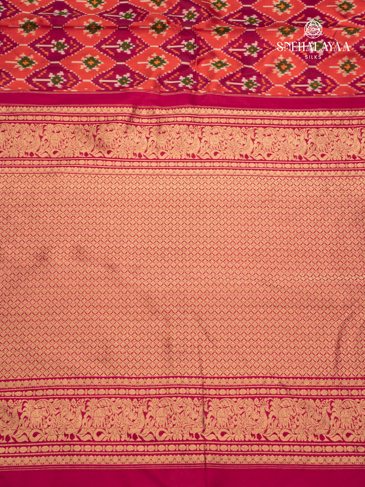 Orange Ikat Kanjivaram Silk Saree