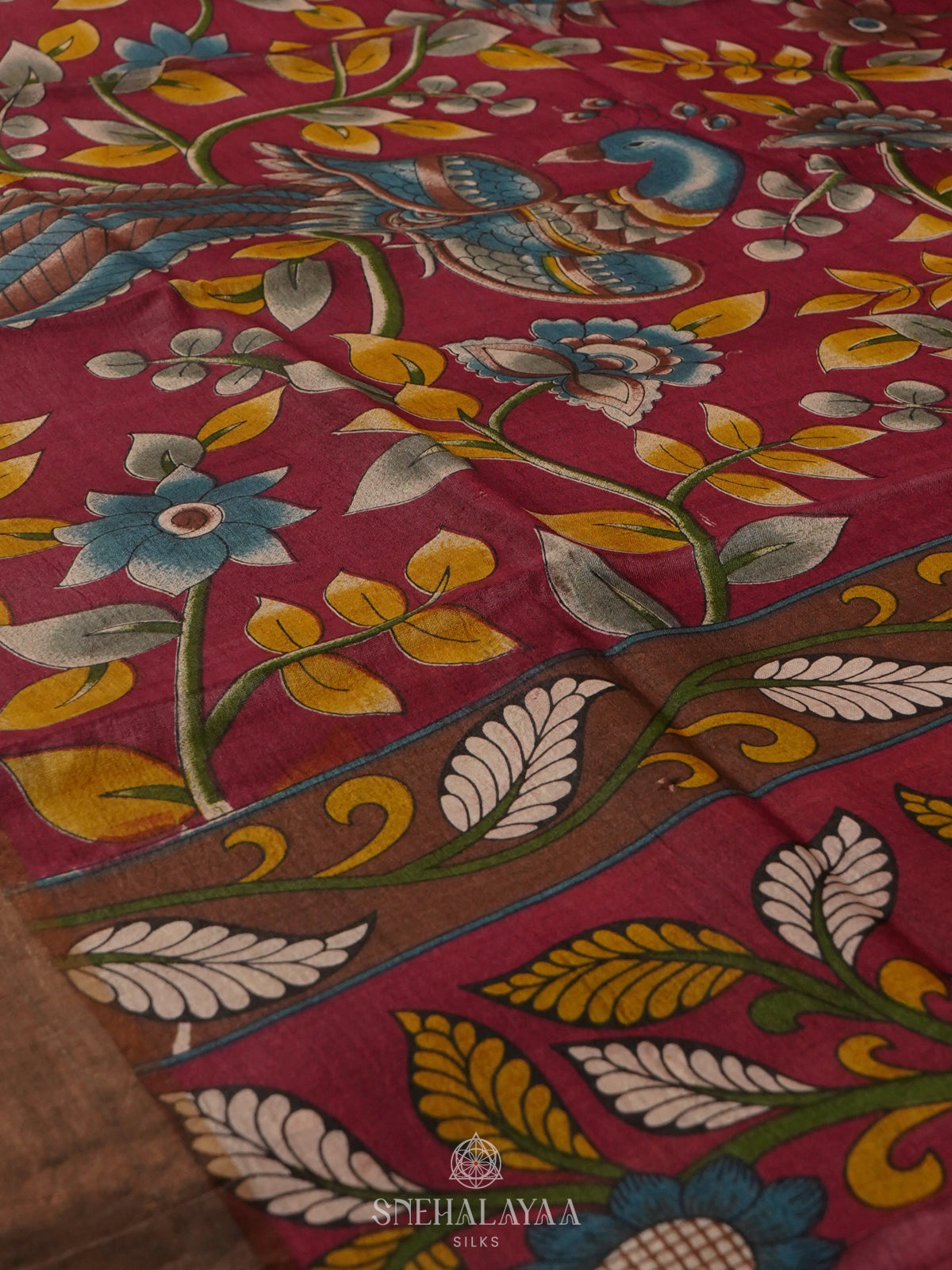 Maroon Tussar Saree
