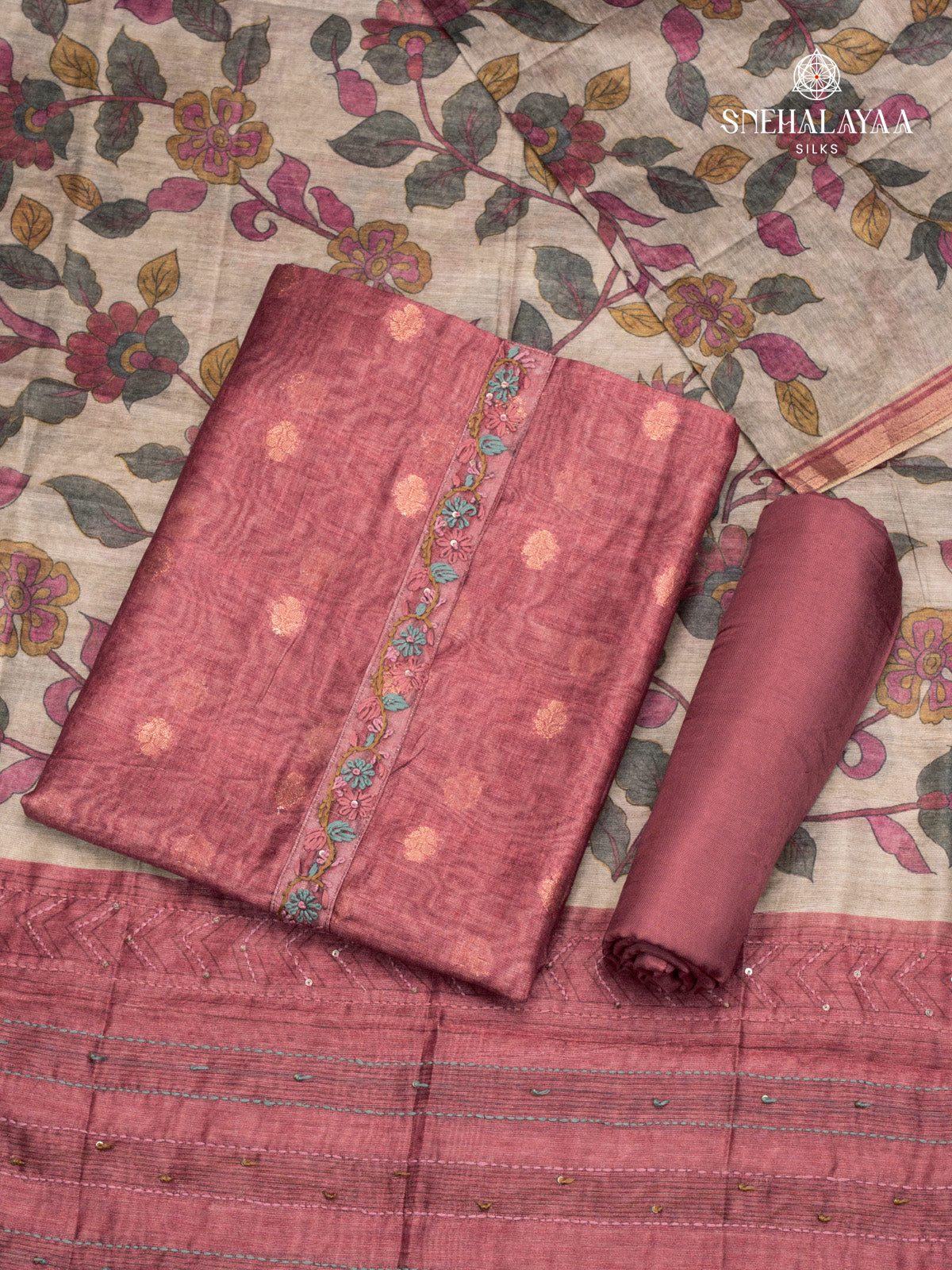 Brown Chanderi Cotton 3-Piece Salwar Suit Material