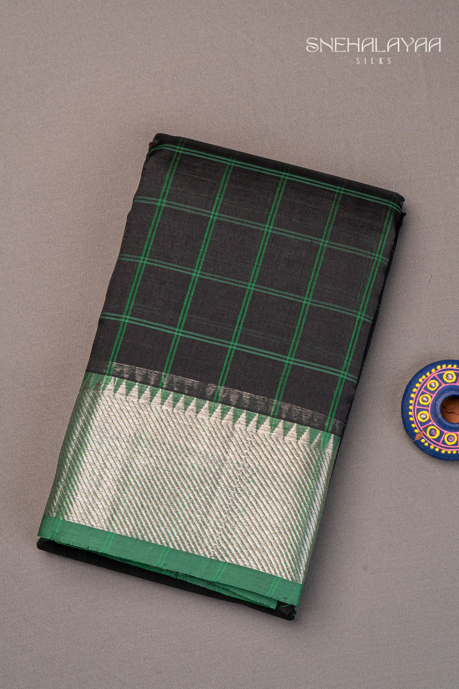 Black Mangalgiri Silk Saree