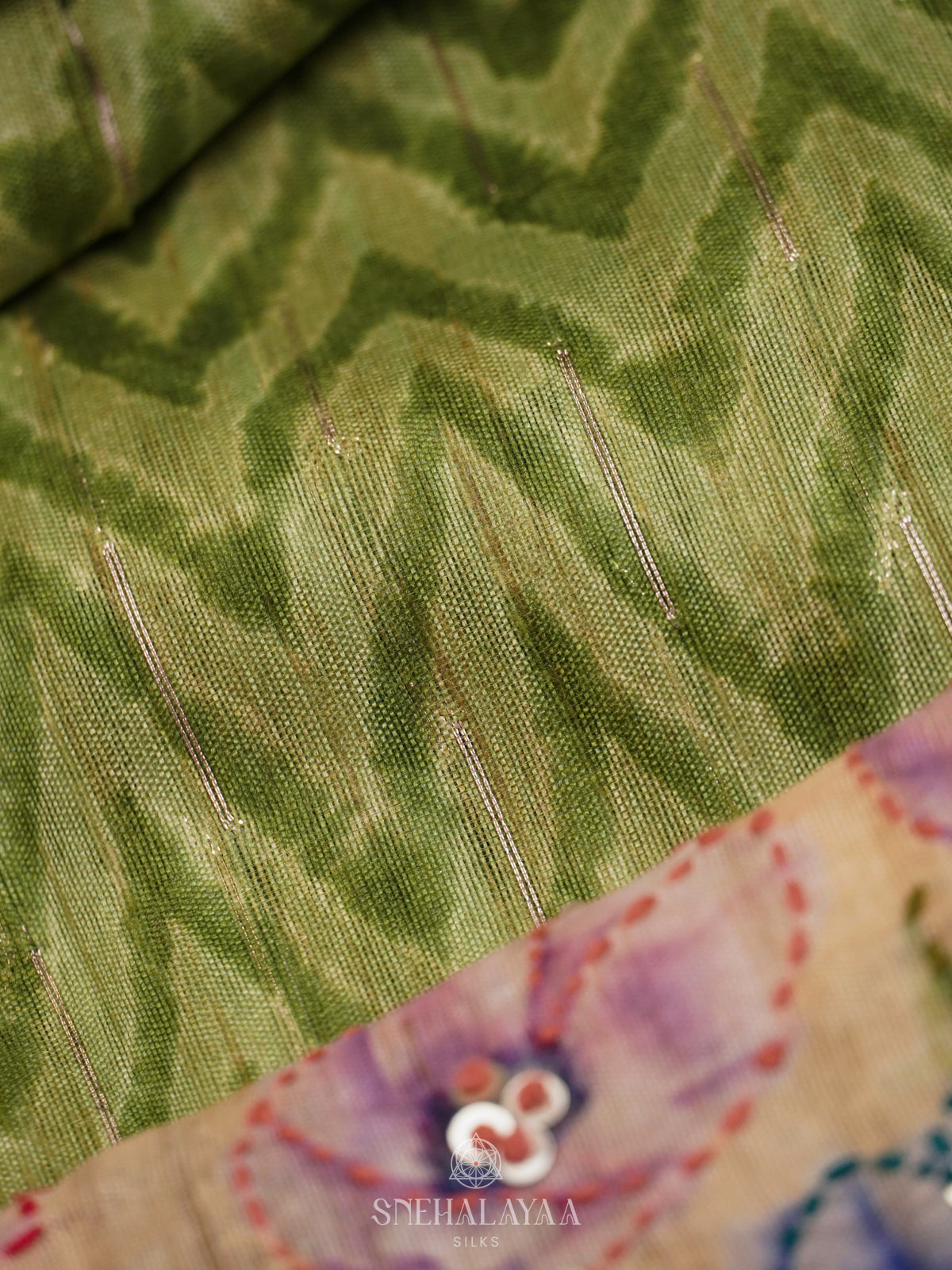 Green Munga Tussar Embroidery Saree