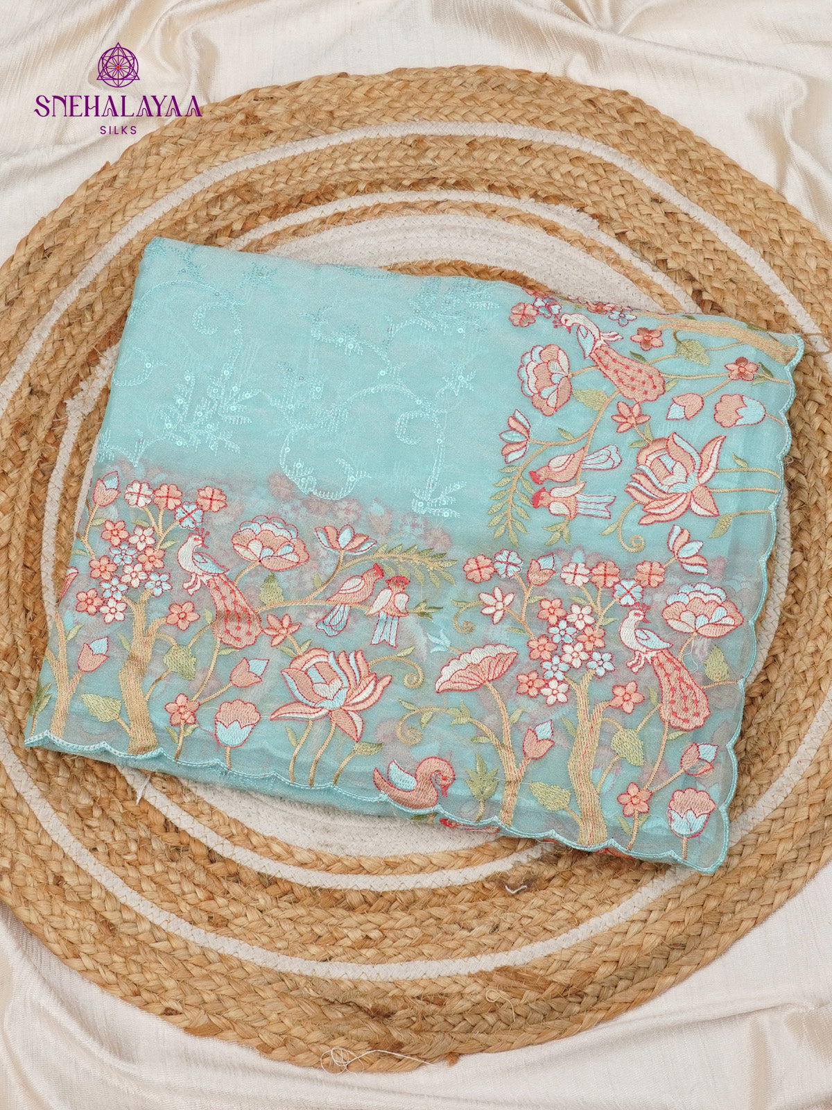 Blue Embroidery Designer Saree