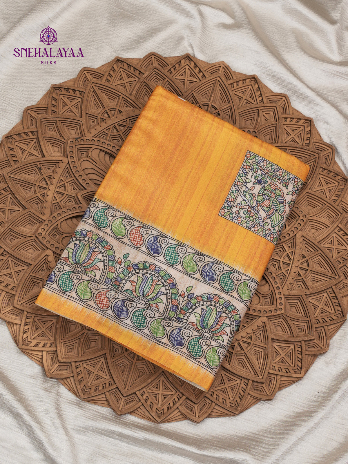 Yellow Madhubani Printed Saree