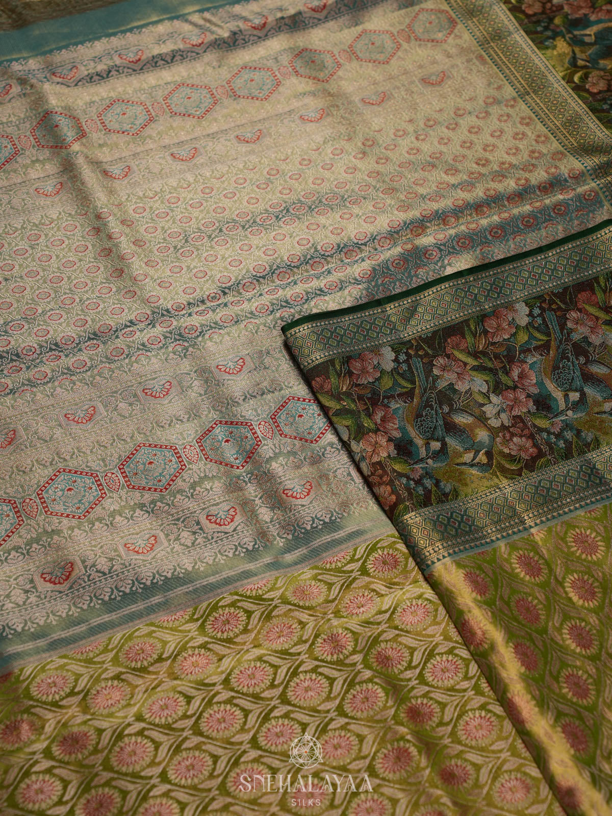 Lime Green Kanjivaram Silk Saree