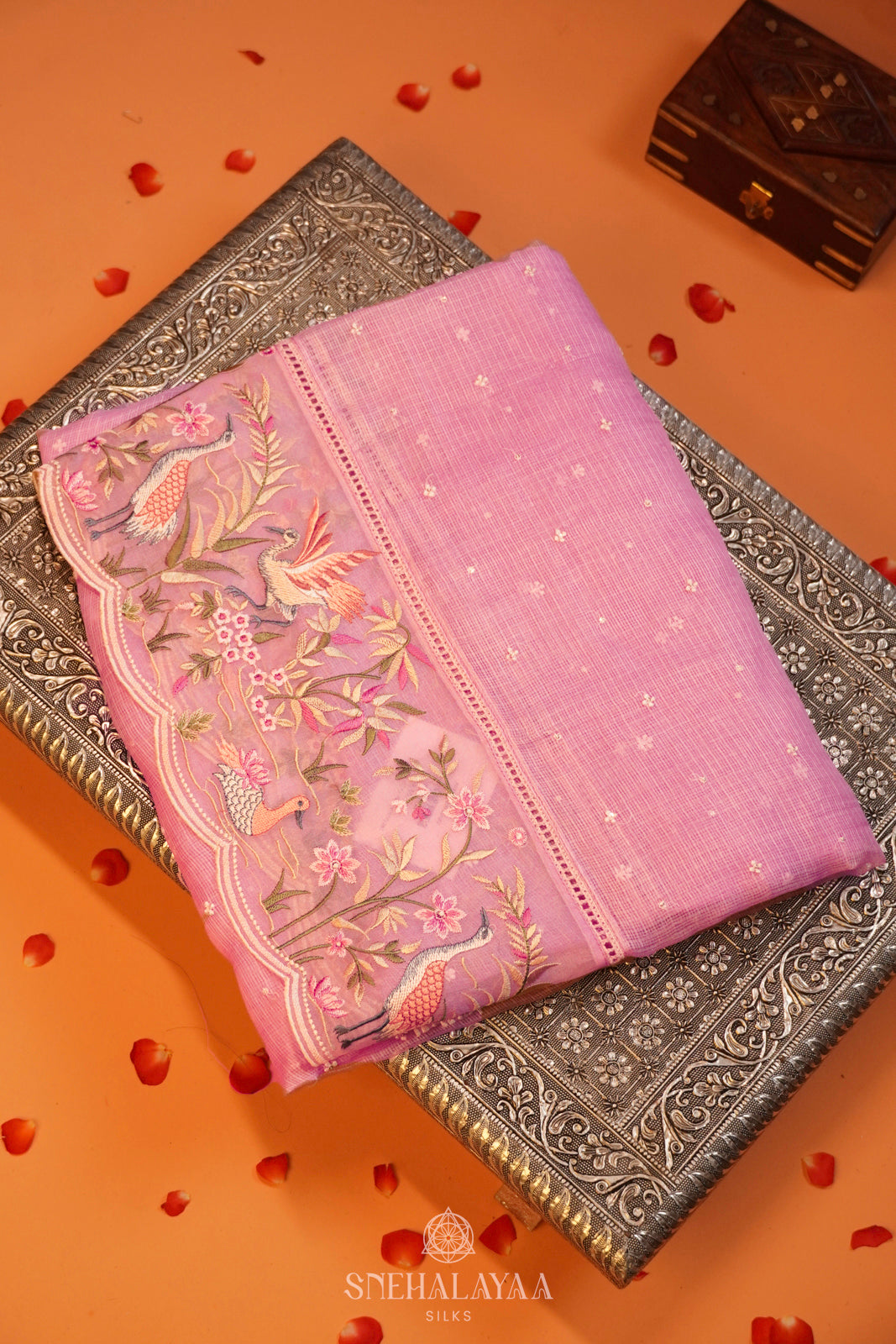 Pink Kota Embroidery Saree