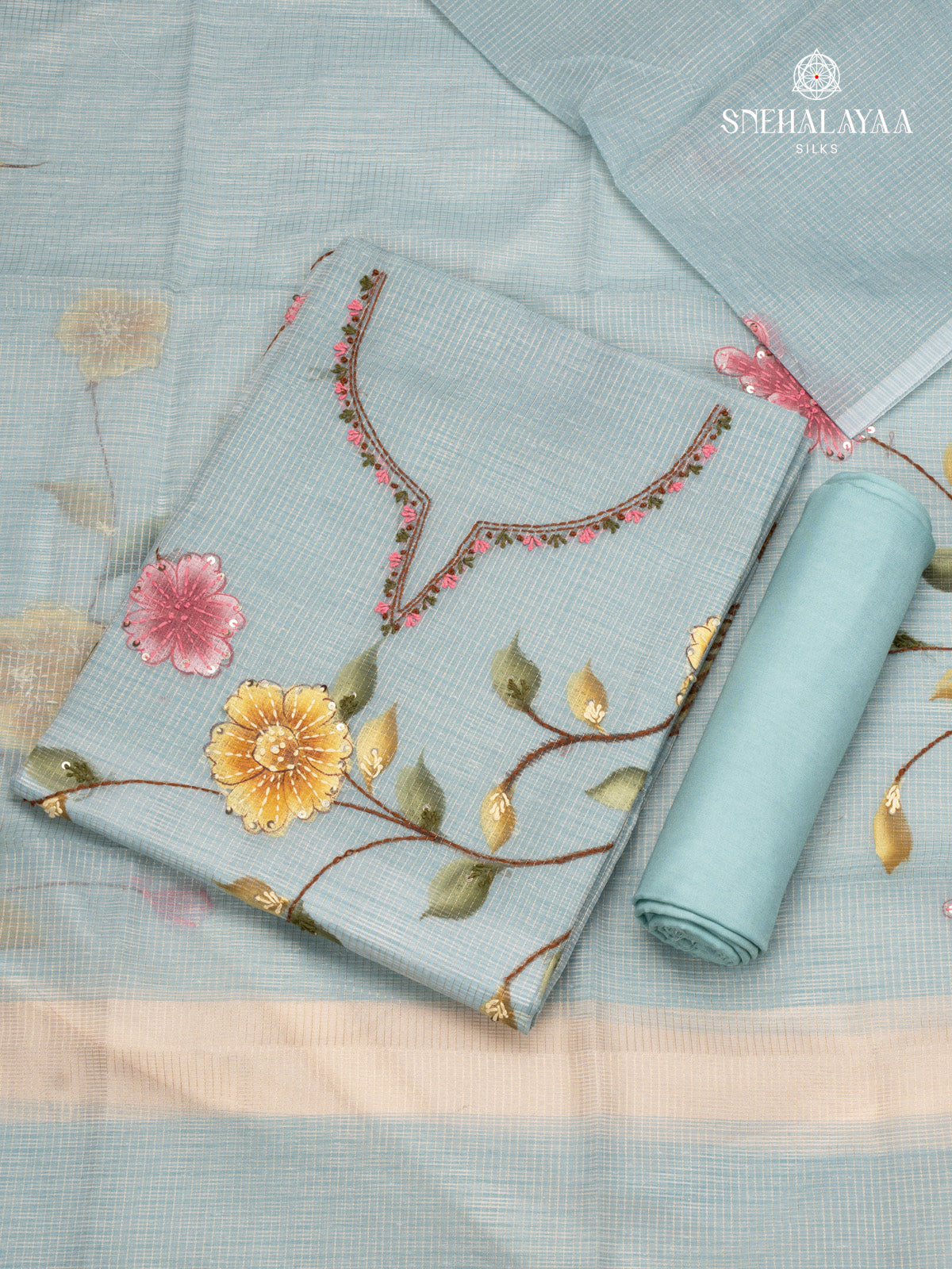 Blue Cotton 3-Piece Salwar Suit Material