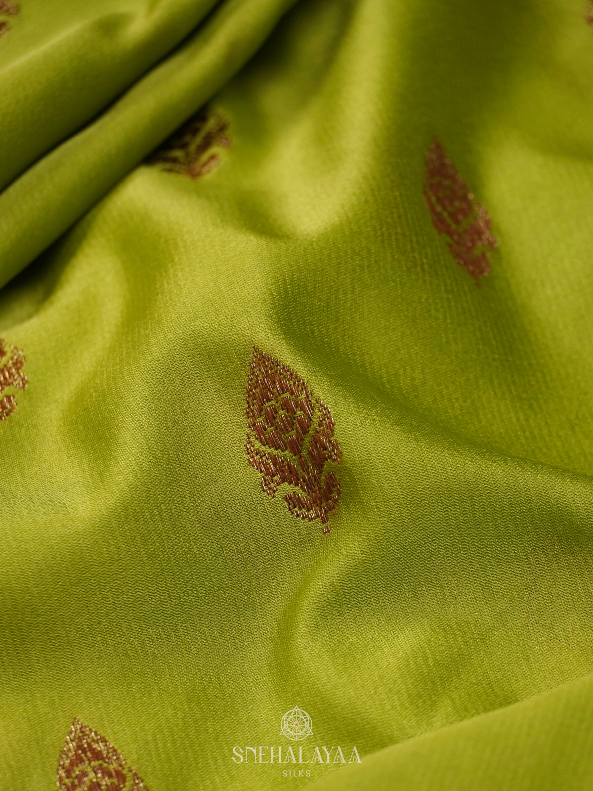 Lime Green Satin Banaras Saree