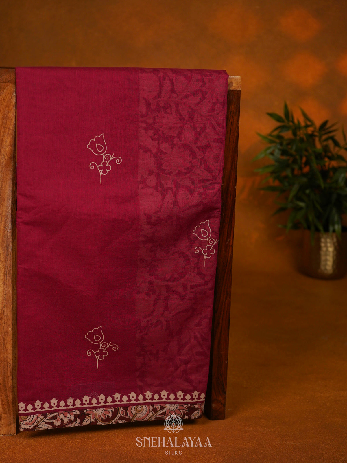 Maroon Printed Cotton Saree