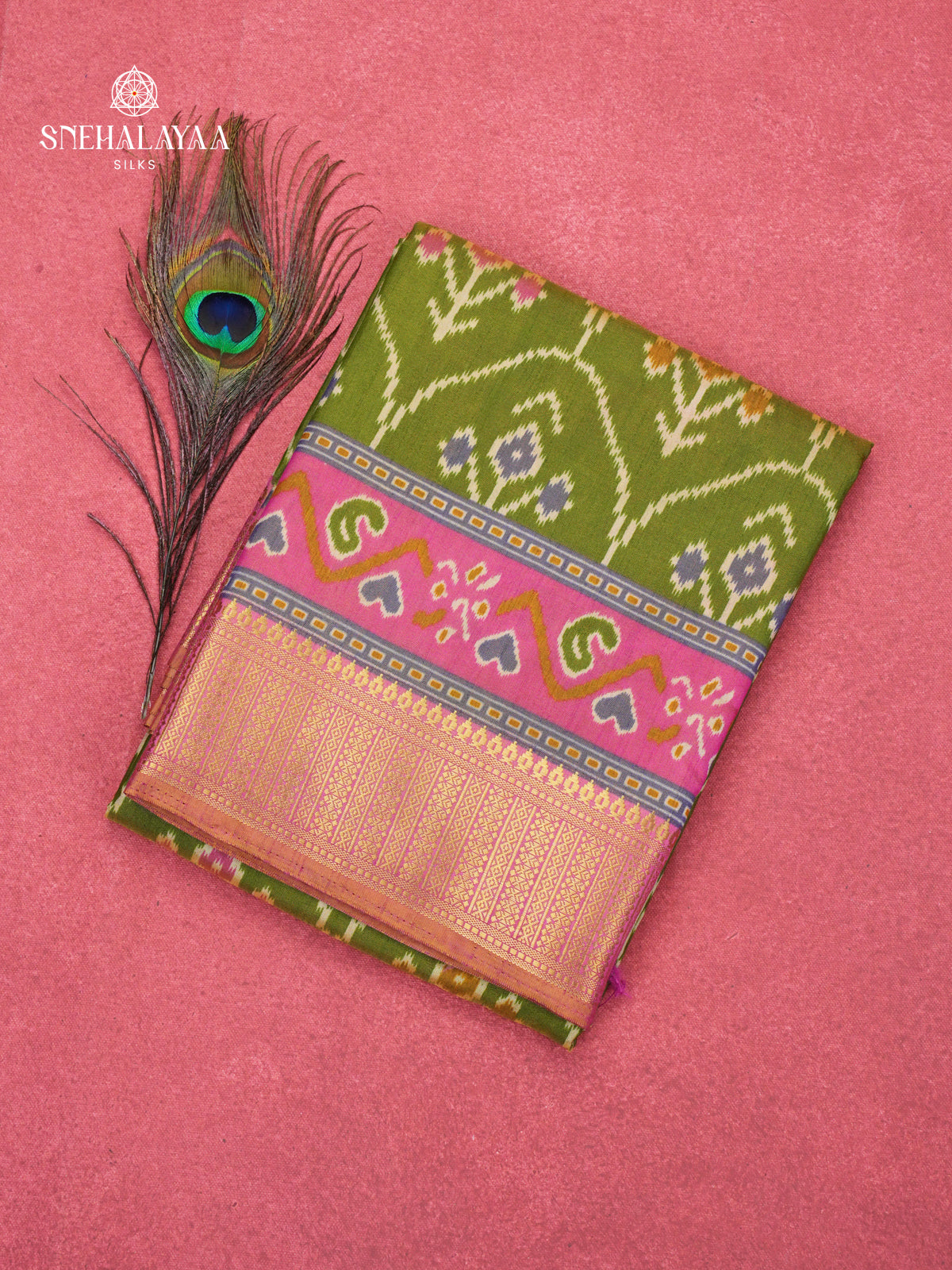 Mehandi Green Ikat Saree