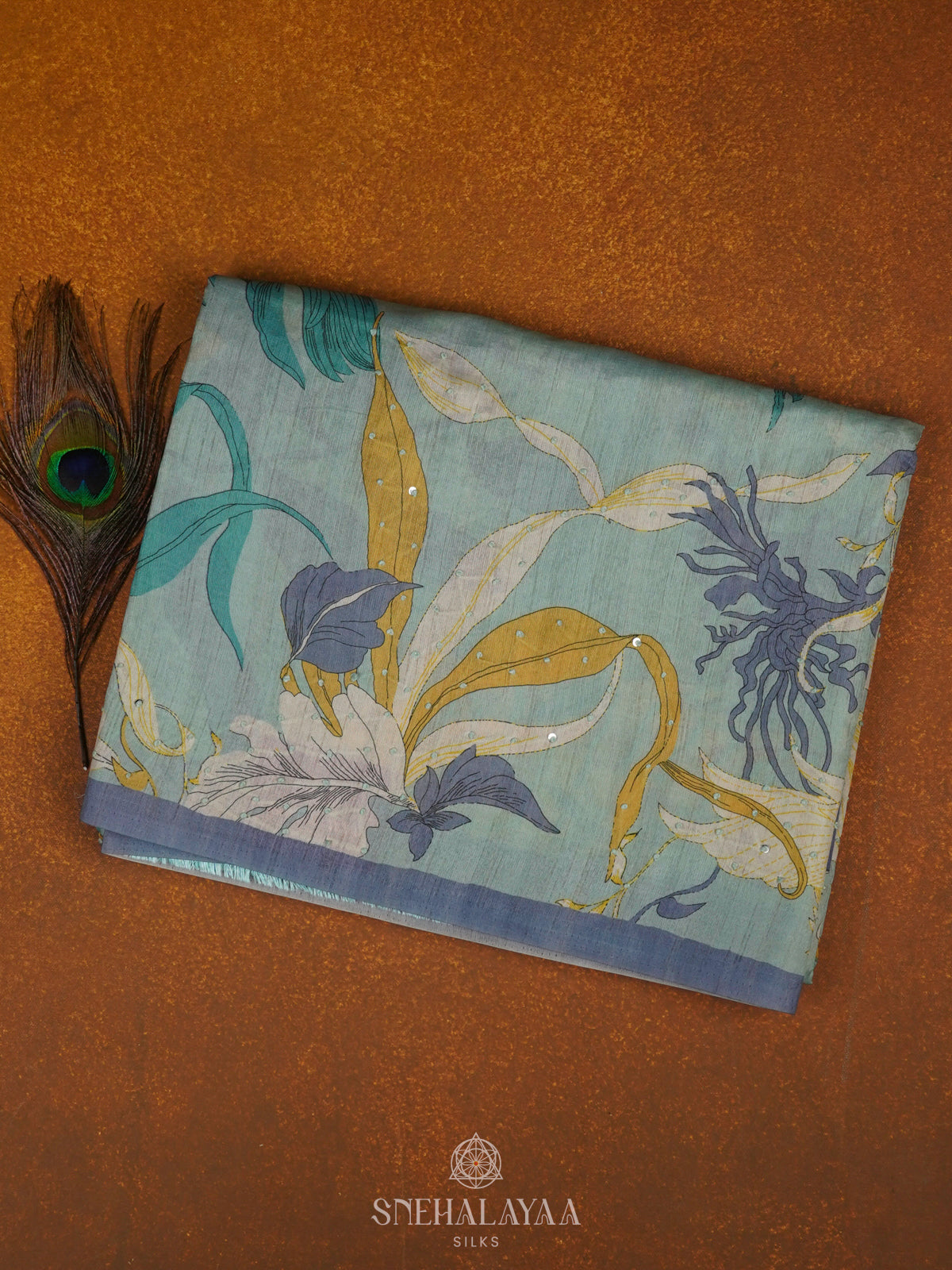 Sky Blue Munga Tussar Saree