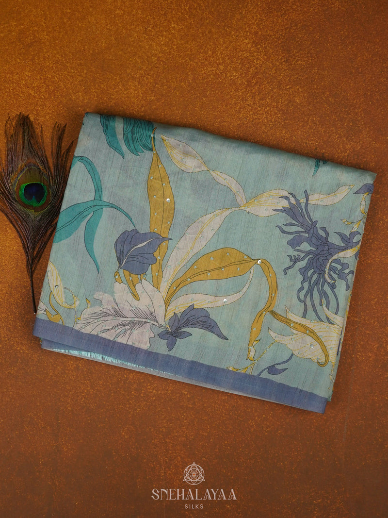 Sky Blue Munga Tussar Saree