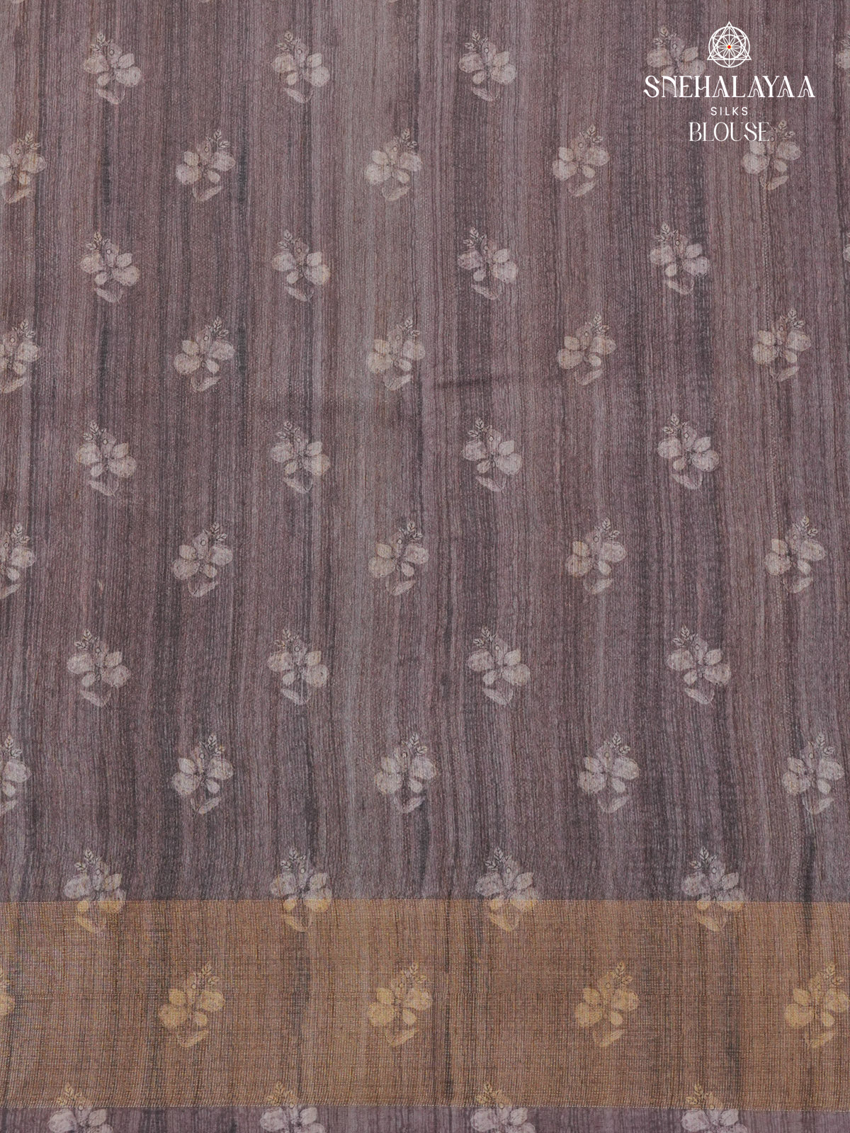 Brown Floral Printed Tussar Saree