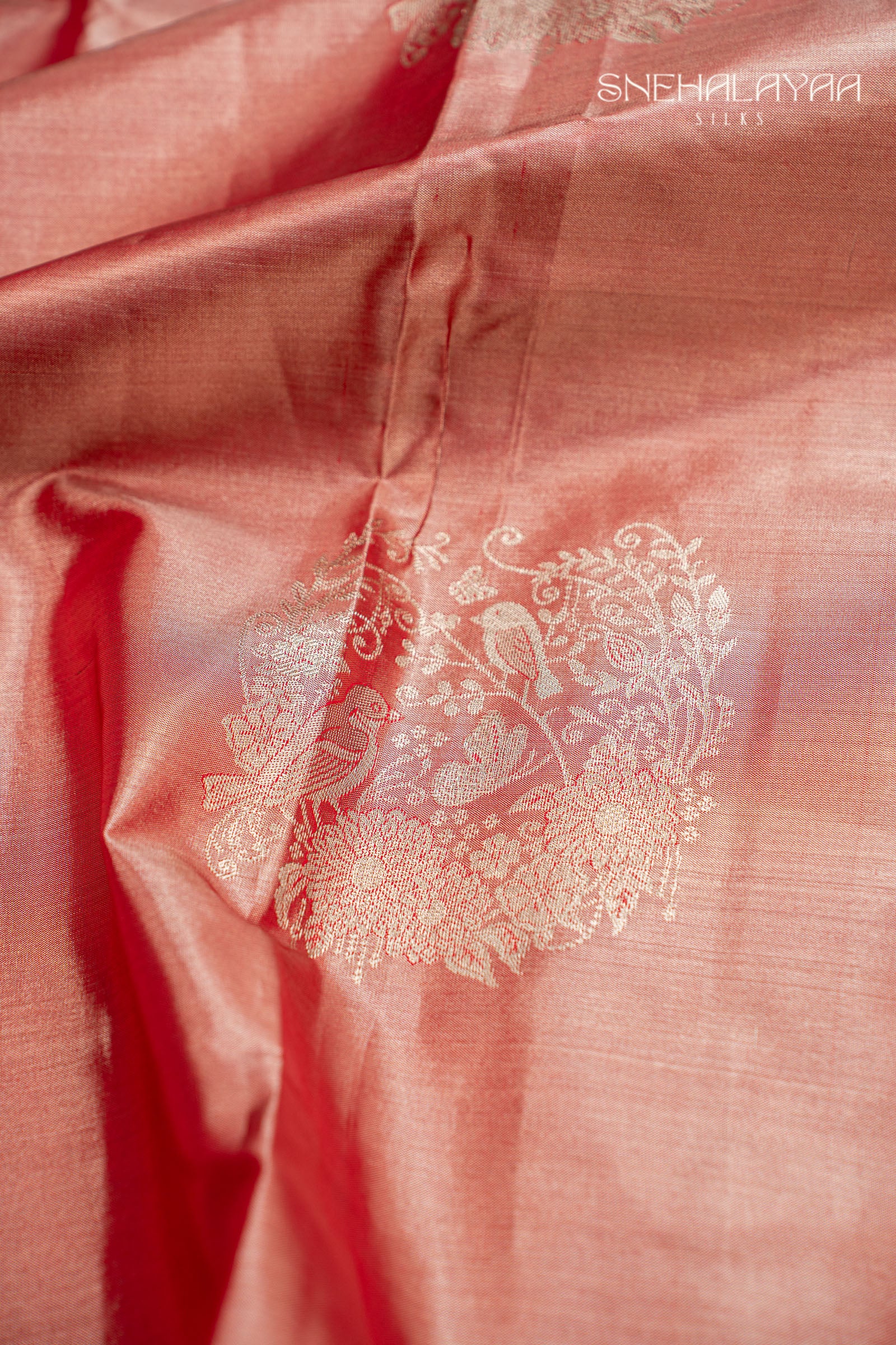 Candy Red Kancheevaram Tissue Silk Saree