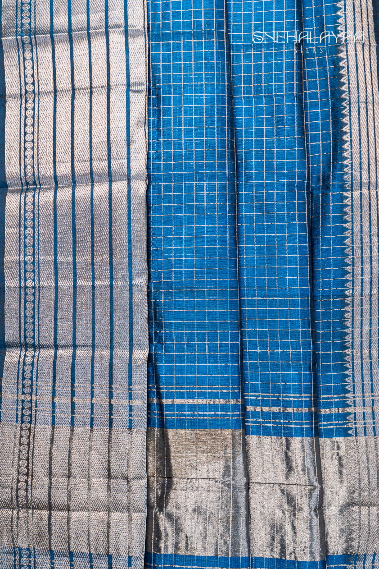 Cerulean Blue Mangalgiri Silk Saree