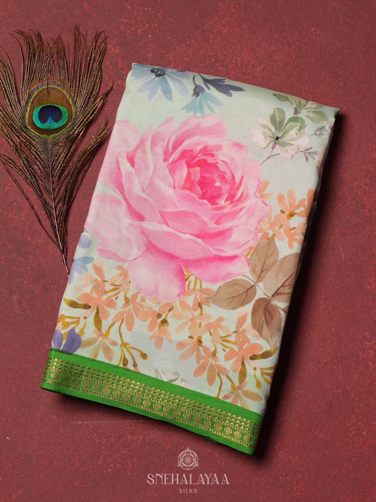 Off White Printed Kanjivaram Silk Saree