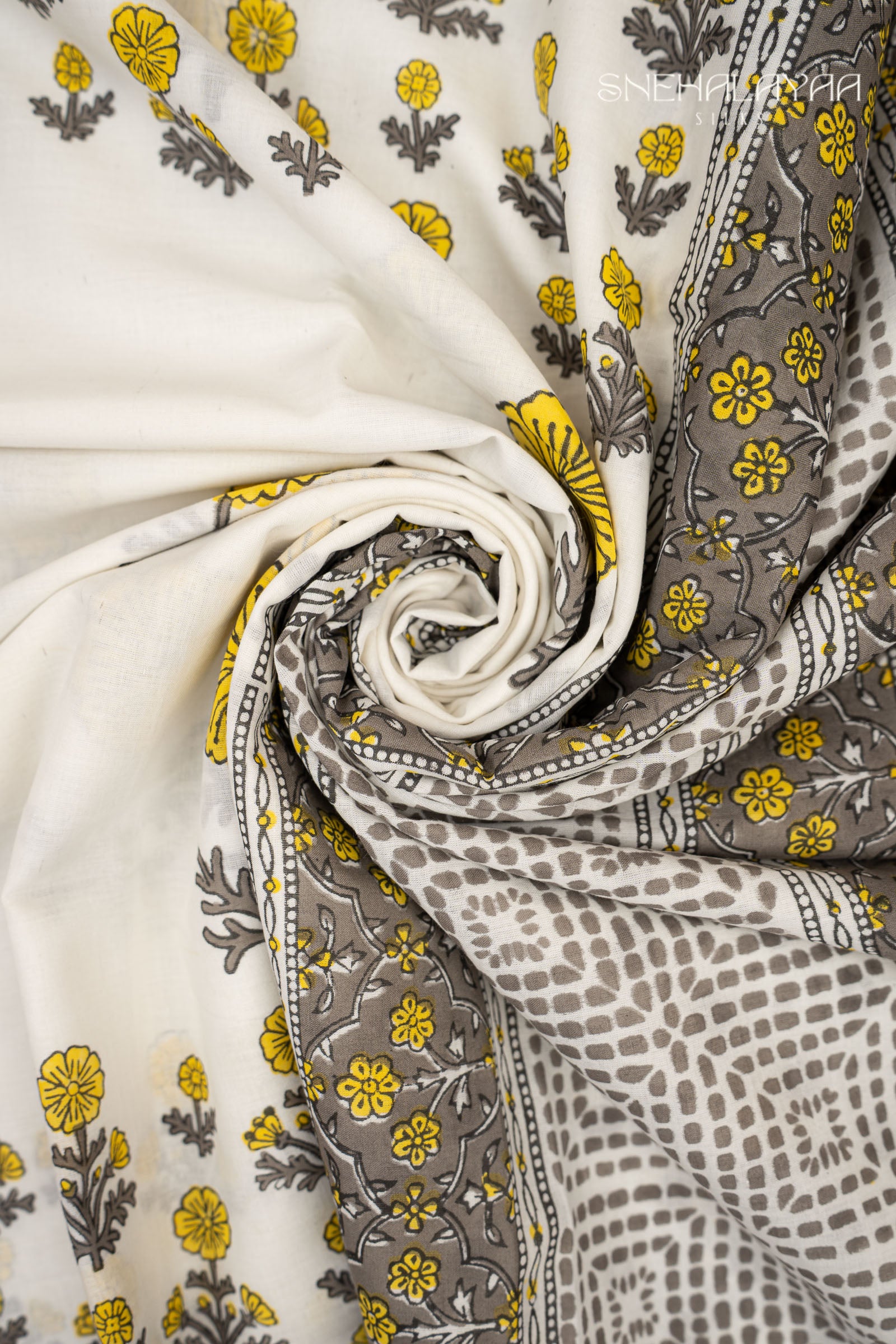 White Jaipur Cotton Saree