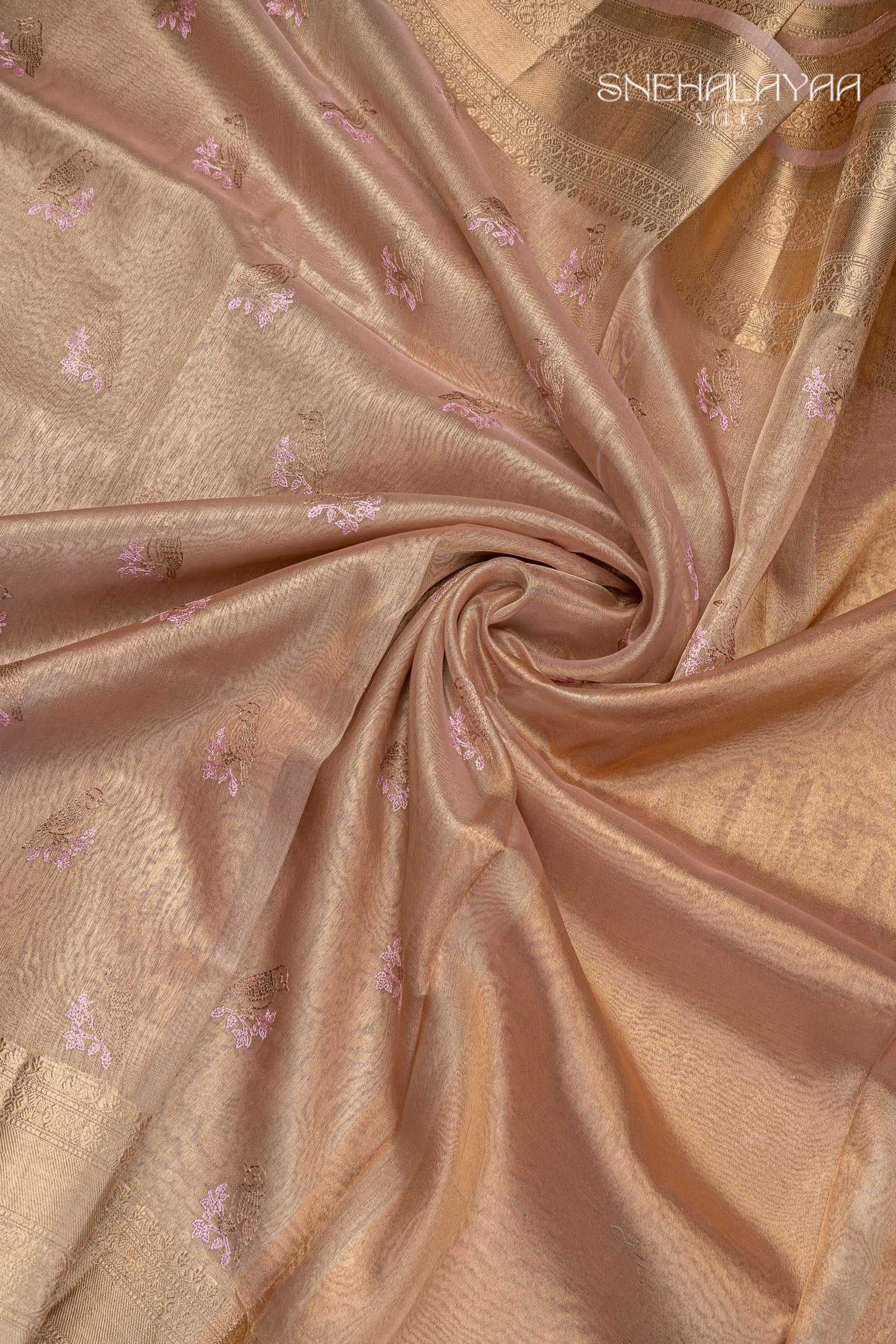 Beige Tissue Embroidery Saree