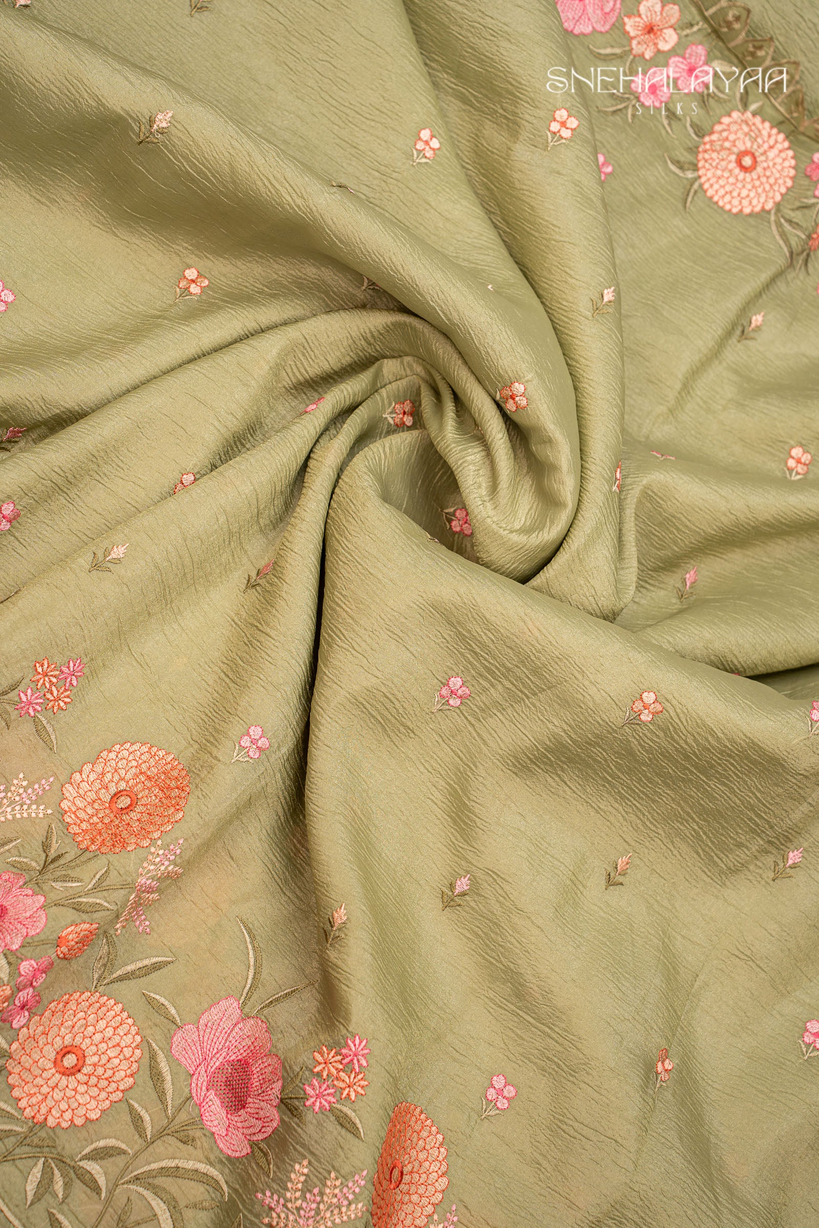 Olive Green Crush Tissue Saree