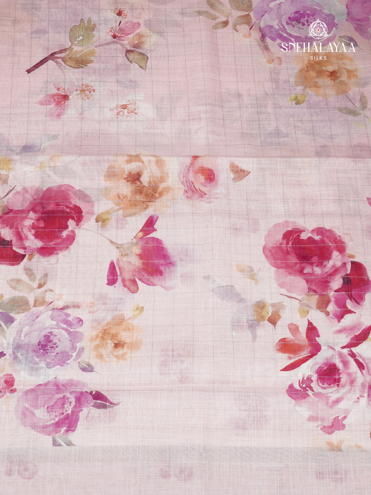 Pastel Pink Printed Linen Saree