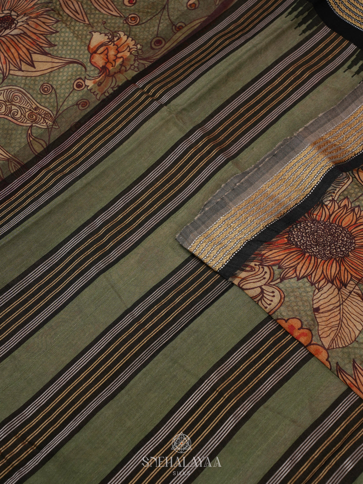 Olive Green Munga Tussar Saree