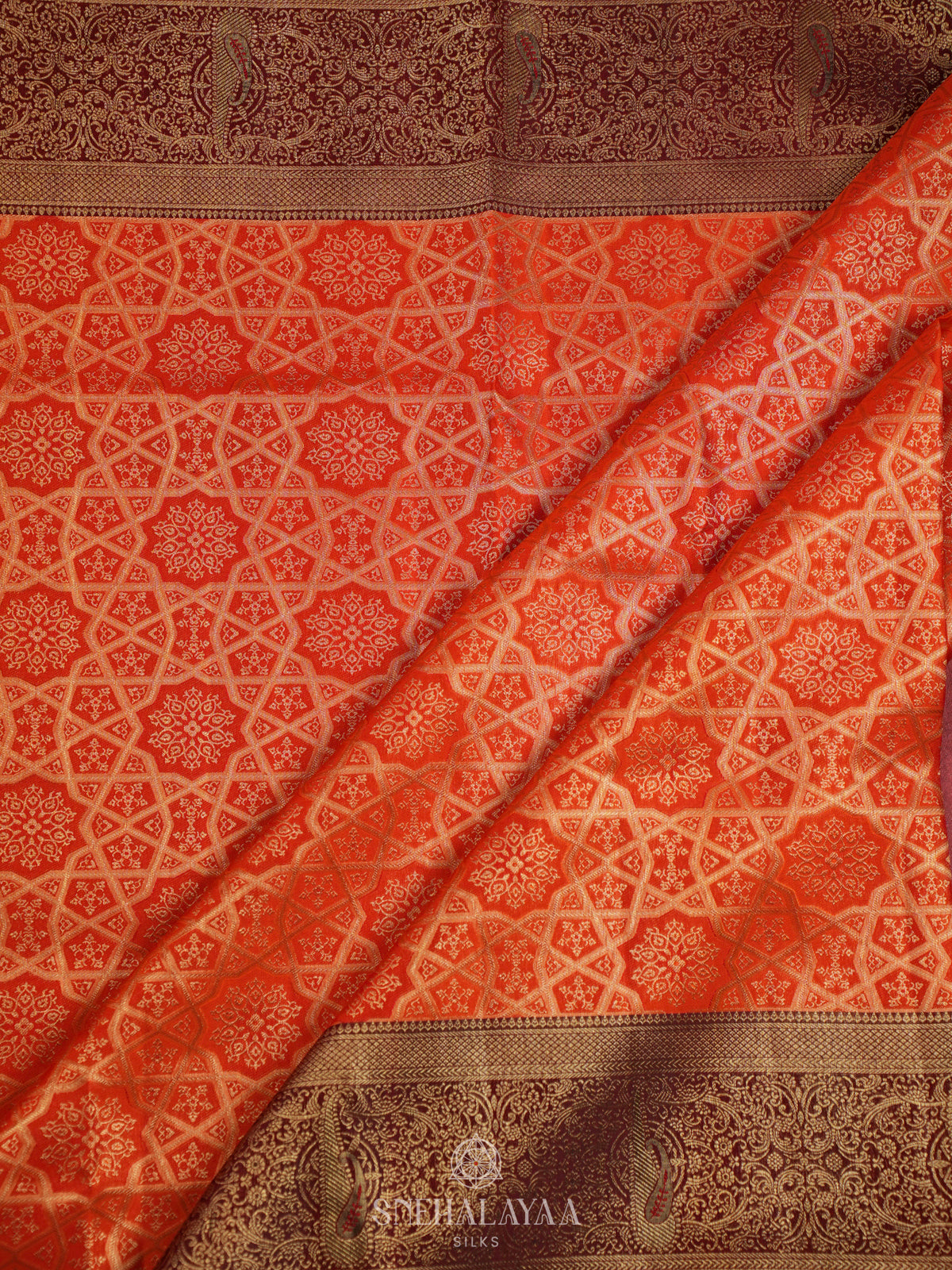 Rust Orange Kanjivaram Silk Saree