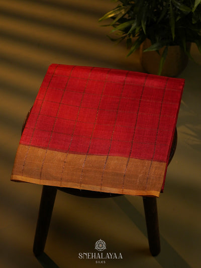 Red Tussar Saree
