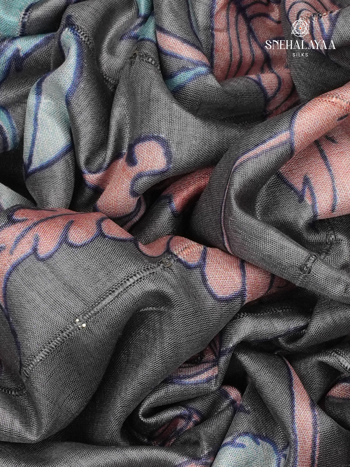 Grey Floral Printed Tussar Saree