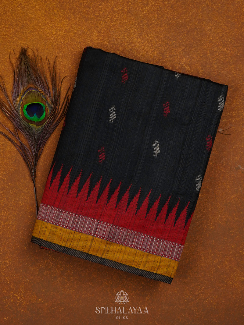 Navy Blue Munga Tussar Saree