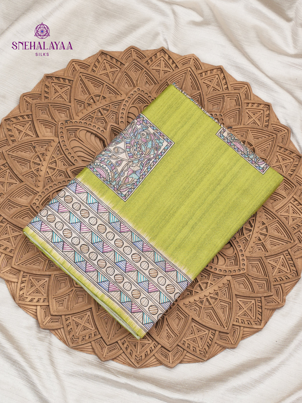 Pistachio Green Madhubani Printed Saree