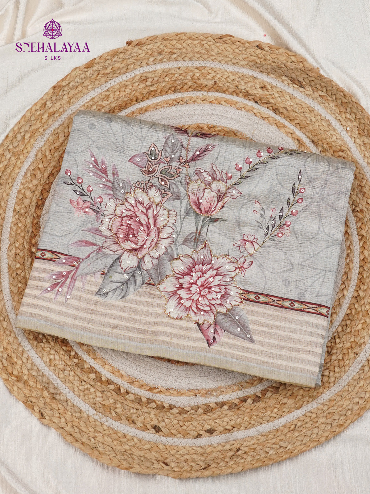 Beige Crush Embroidery Saree