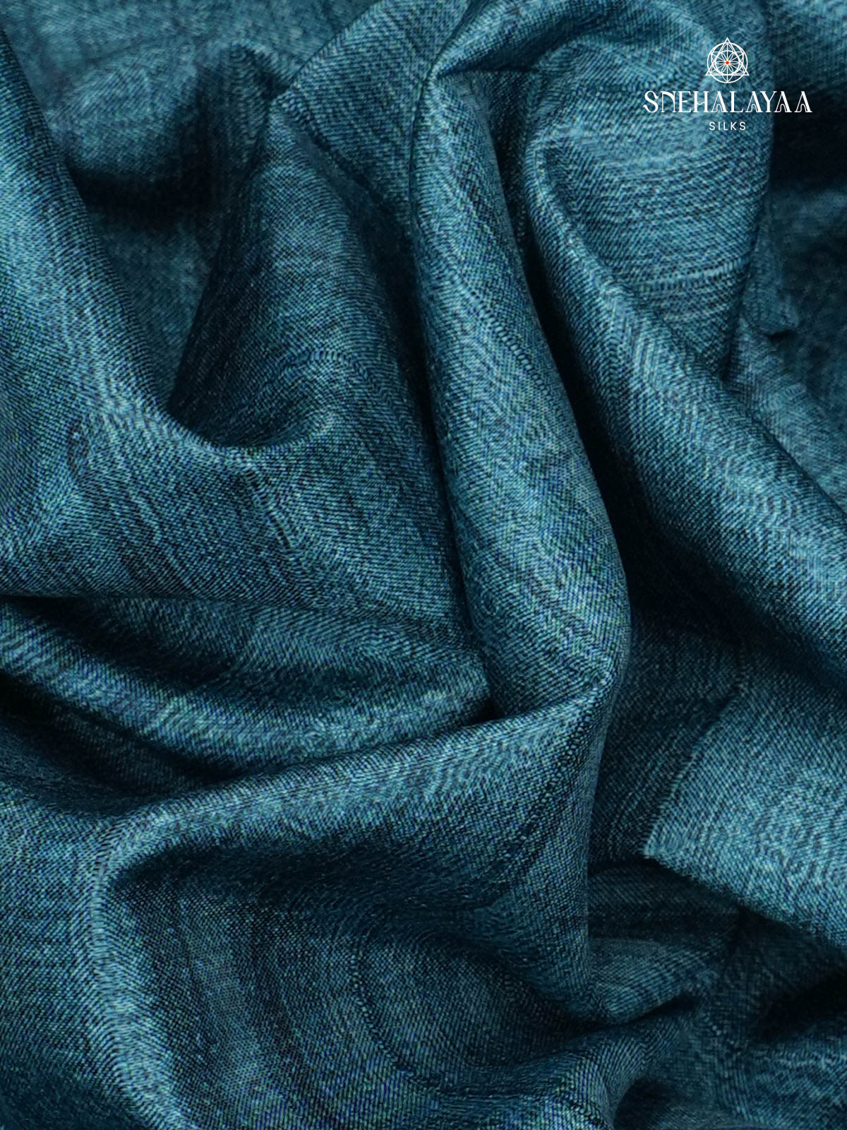 Teal Blue Floral Printed Tussar Saree