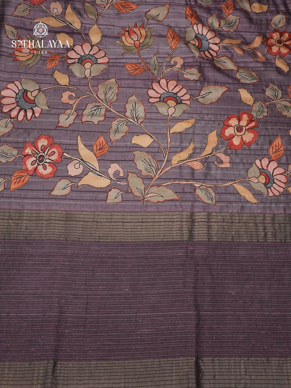 Grey Tussar Embroidery Saree