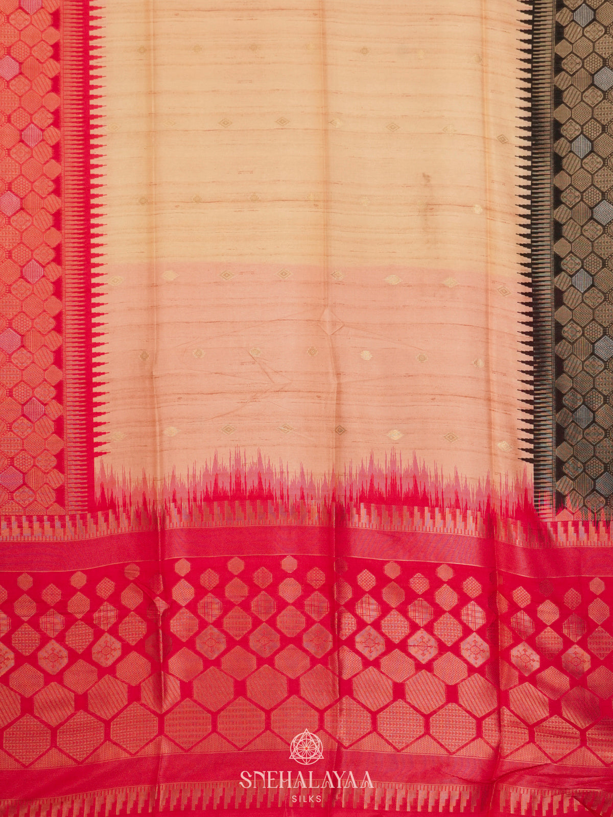 Cream With Pink Border Tussar Saree