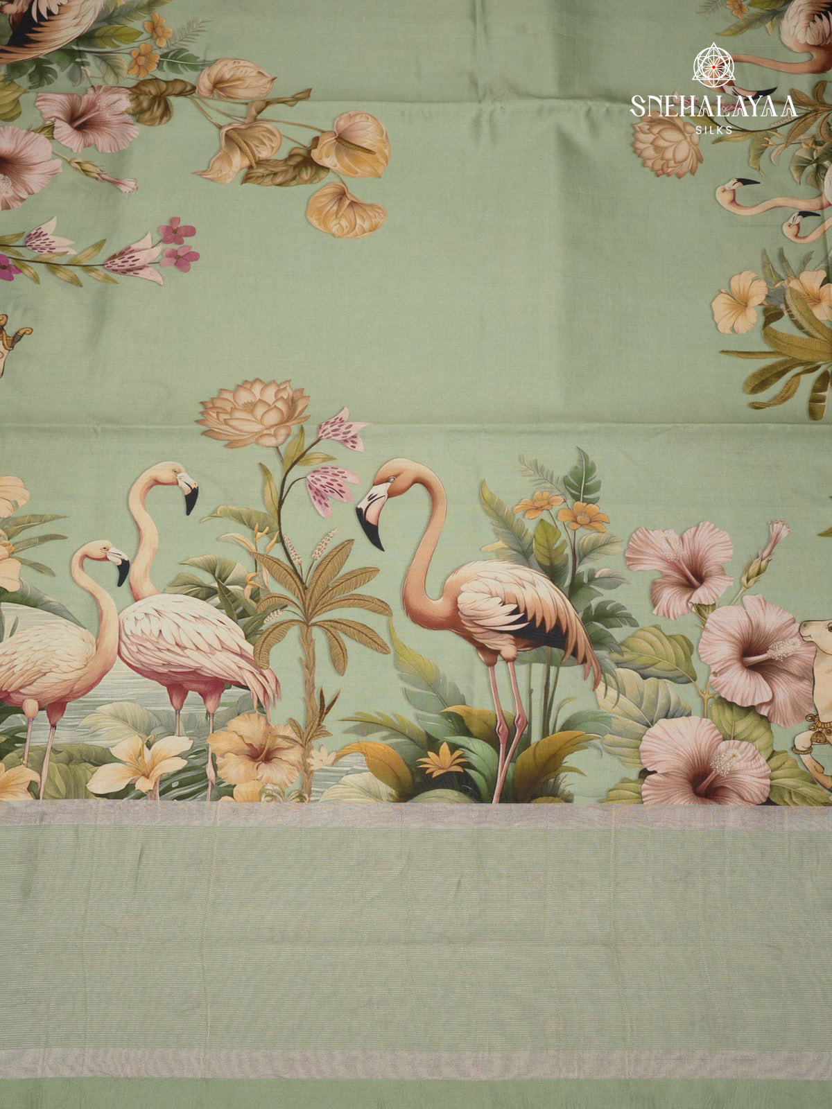 Mint Green Chiniya Silk Saree