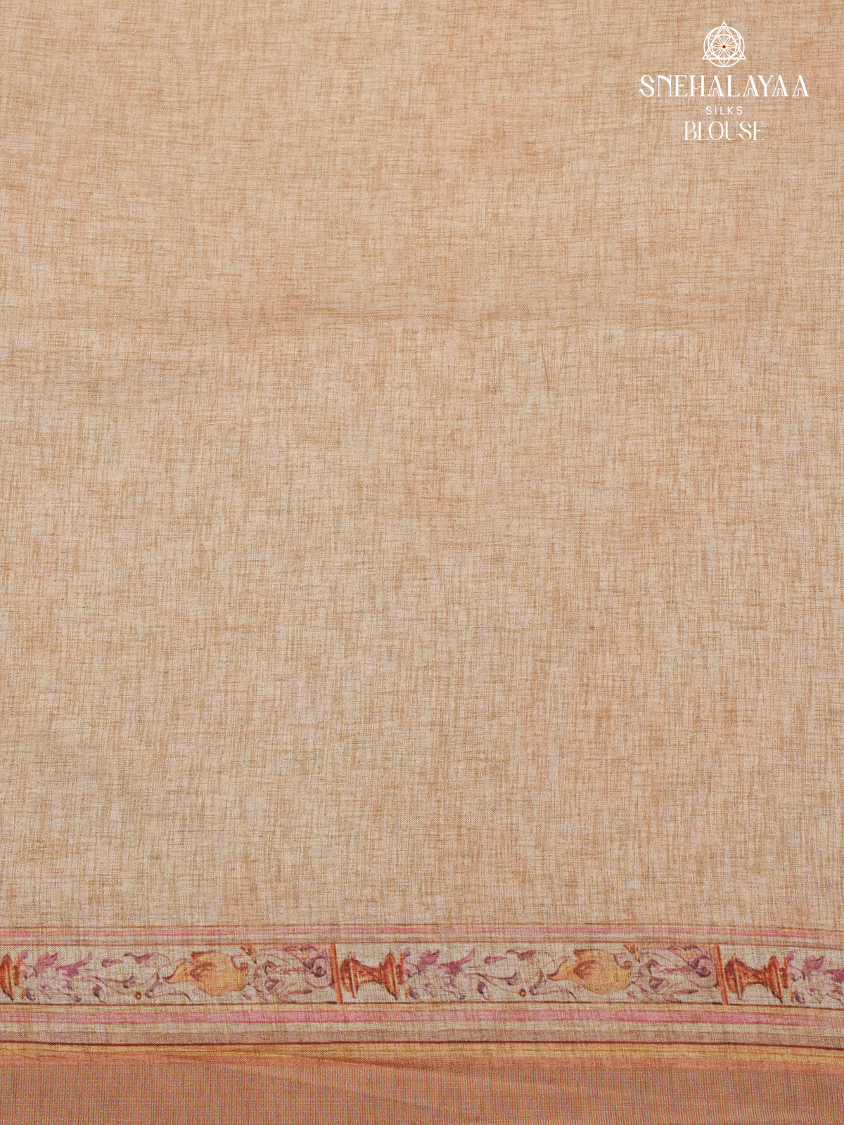 Beige Floral Printed Tussar Saree